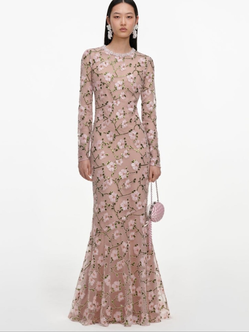 Self Portrait Pink Floral Sequin Maxi Dress